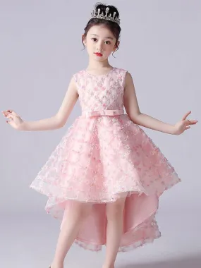 Pink Formal Kids Pageant Dresses Lace Princess Dress Flower Girl Dresses