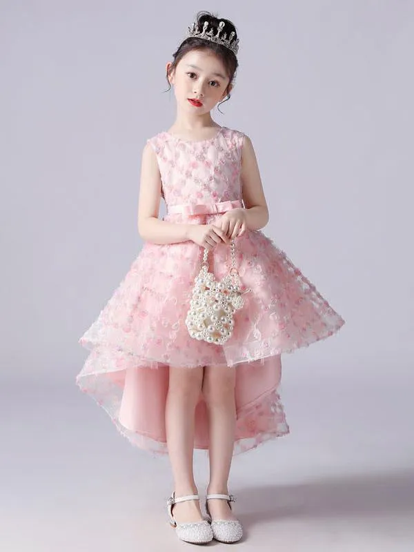 Pink Formal Kids Pageant Dresses Lace Princess Dress Flower Girl Dresses