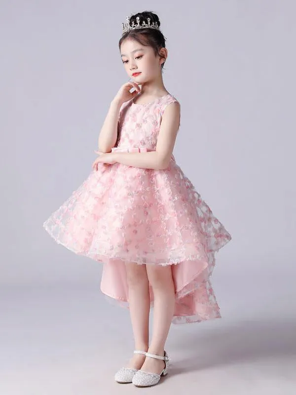 Pink Formal Kids Pageant Dresses Lace Princess Dress Flower Girl Dresses