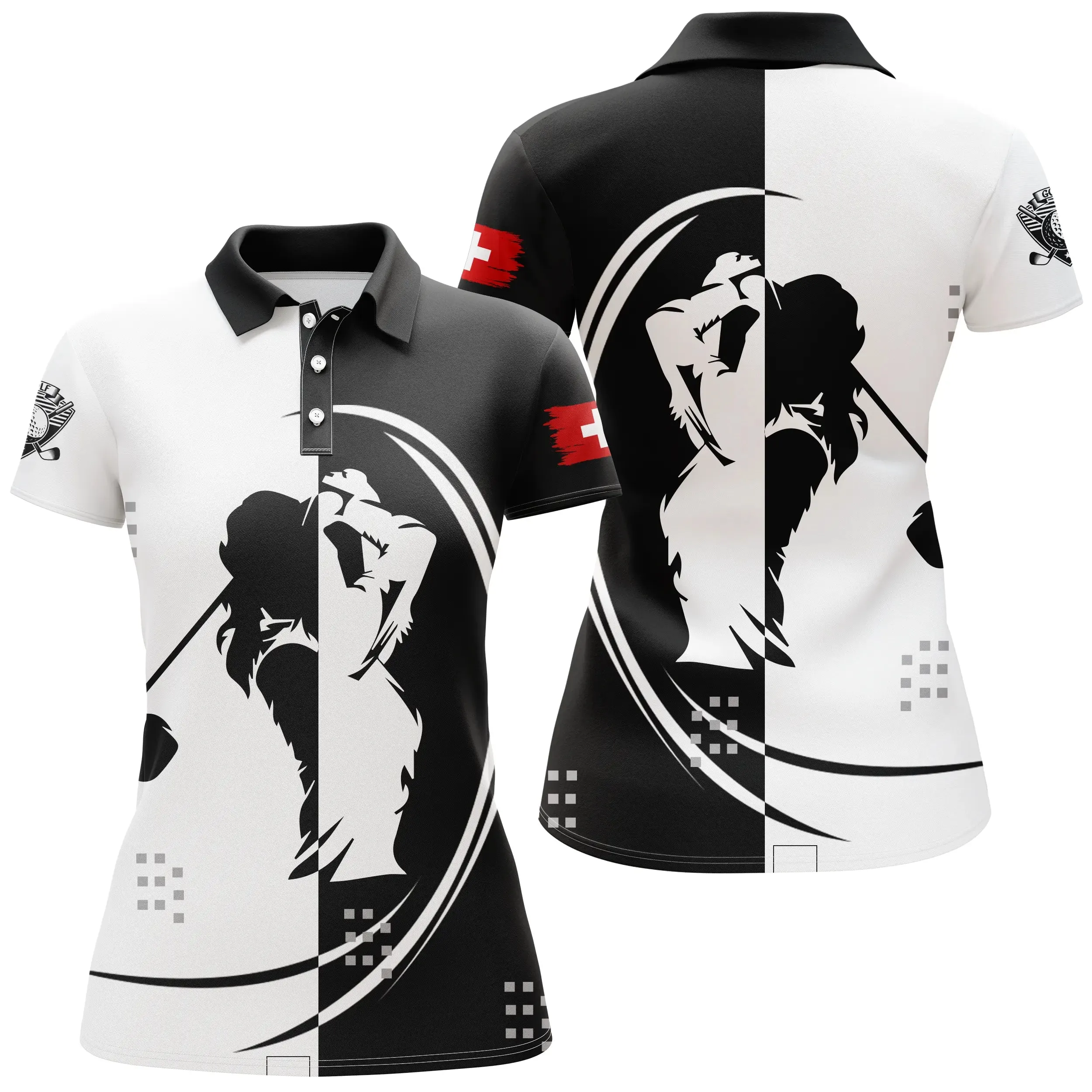 Polo De Golf, Cadeau Original Fans De Golf, Polo de Sport Homme Femme, Drapeau Suisse, Logo de Golf - CTS26052236S