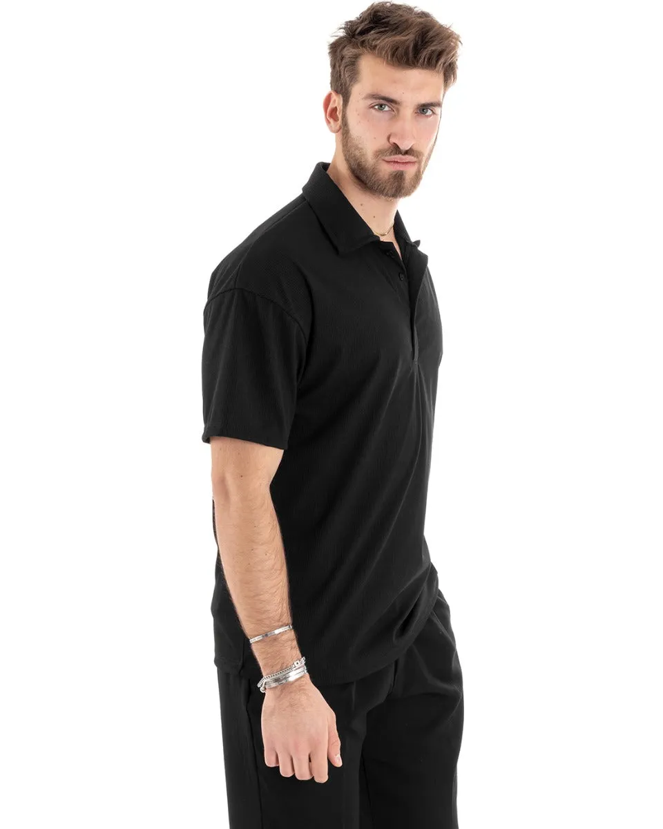 Polo Uomo Tinta Unita Costine Tinta Unita Nera Colletto Manica Corta Casual GIOSAL-TS2875A