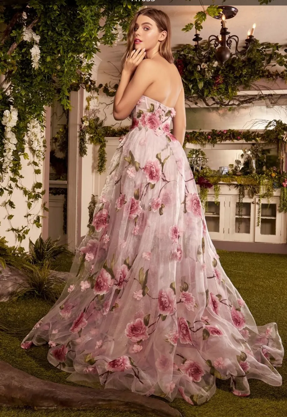 PORTRAIT OF A ROSE PRINTED ORGANZA GOWN