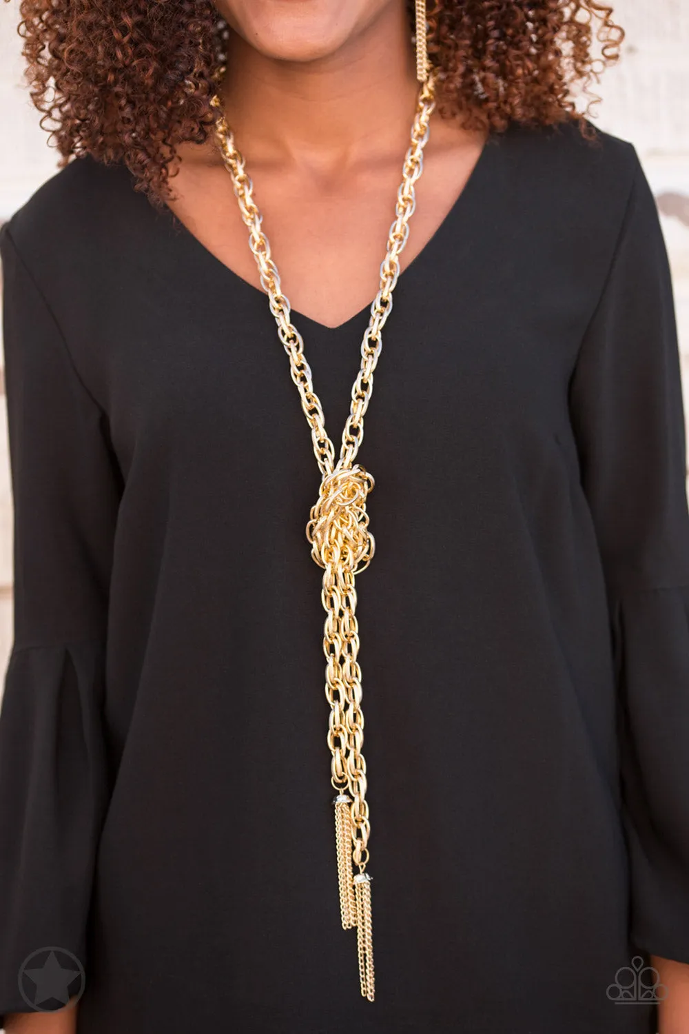 SCARFed for Attention - Gold Paparazzi Blockbuster Necklace