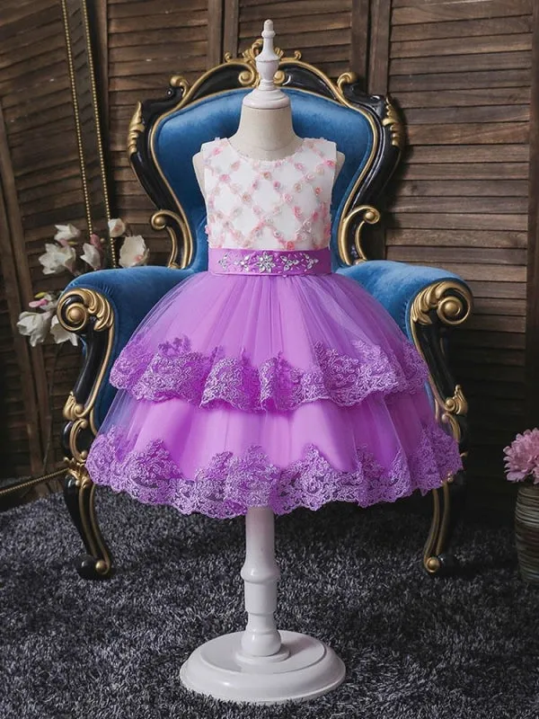 Sleeveless Tulle Embroidered Kids Party Dresses Light Blue Flower Girl Dresses