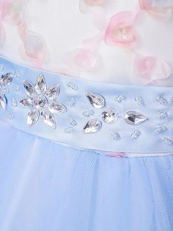 Sleeveless Tulle Embroidered Kids Party Dresses Light Blue Flower Girl Dresses