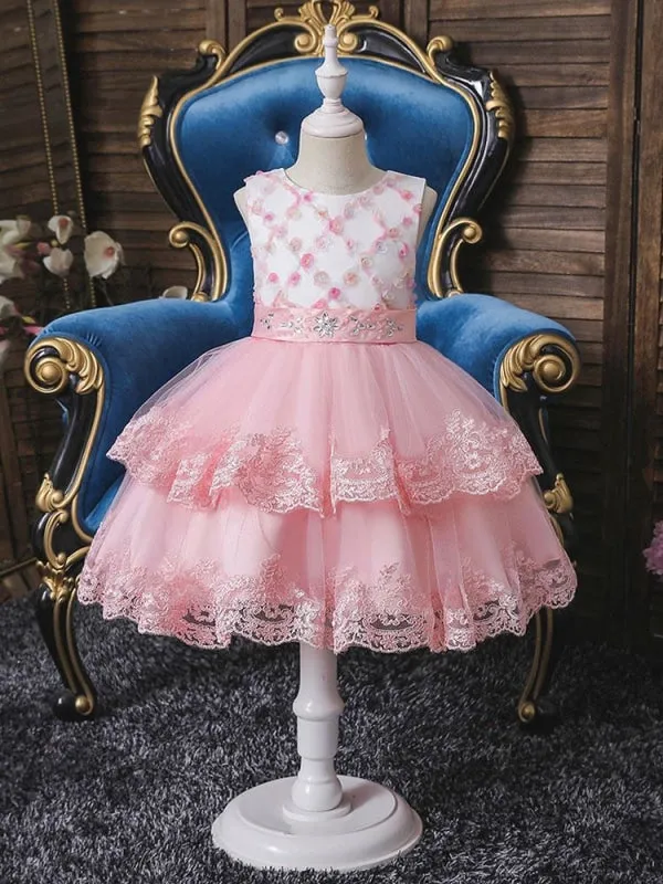 Sleeveless Tulle Embroidered Kids Party Dresses Light Blue Flower Girl Dresses