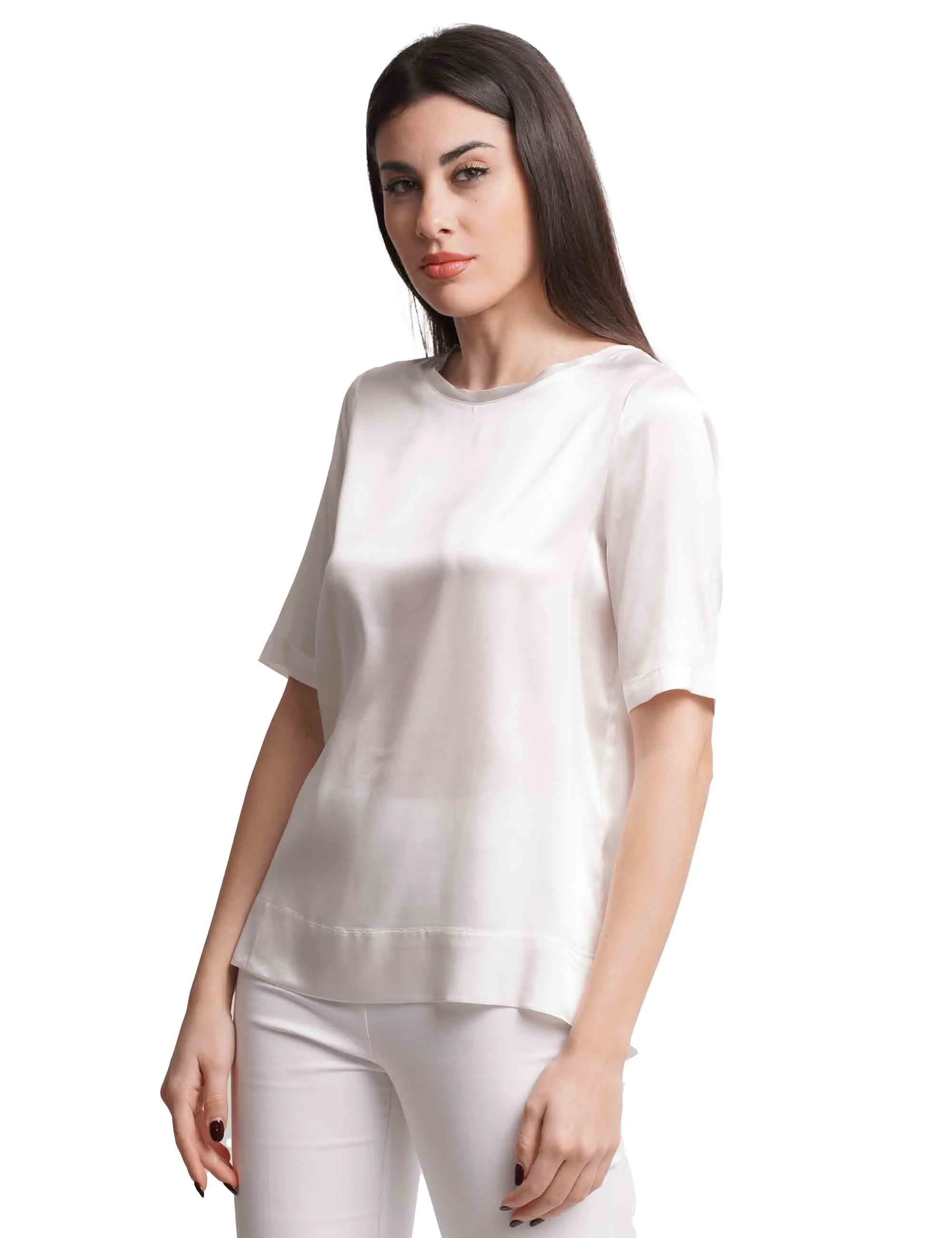 T-shirt donna Silk Satin in seta bianca