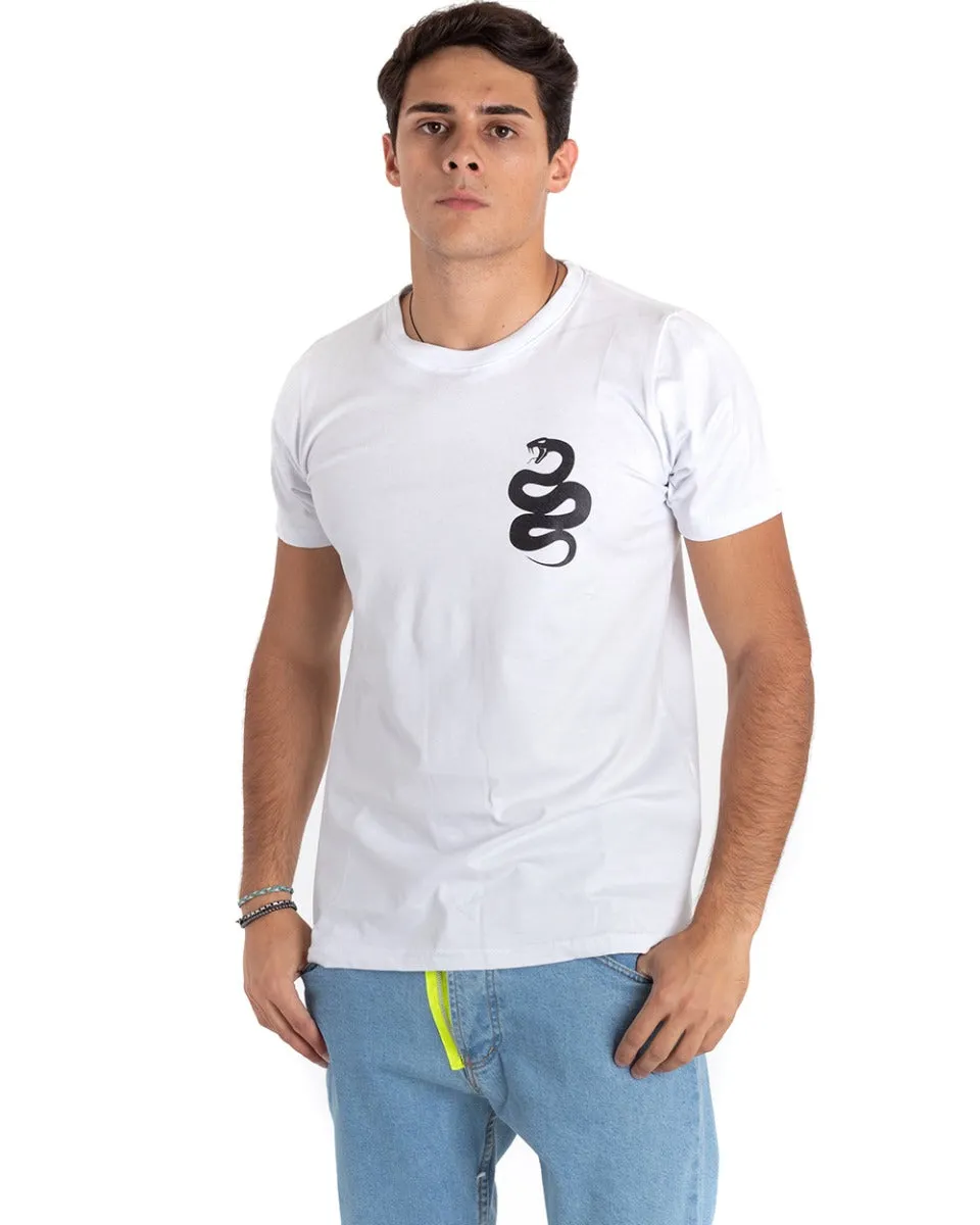 T-Shirt Uomo Girocollo Stampa Serpente Bianca Cotone GIOSAL TS2657A