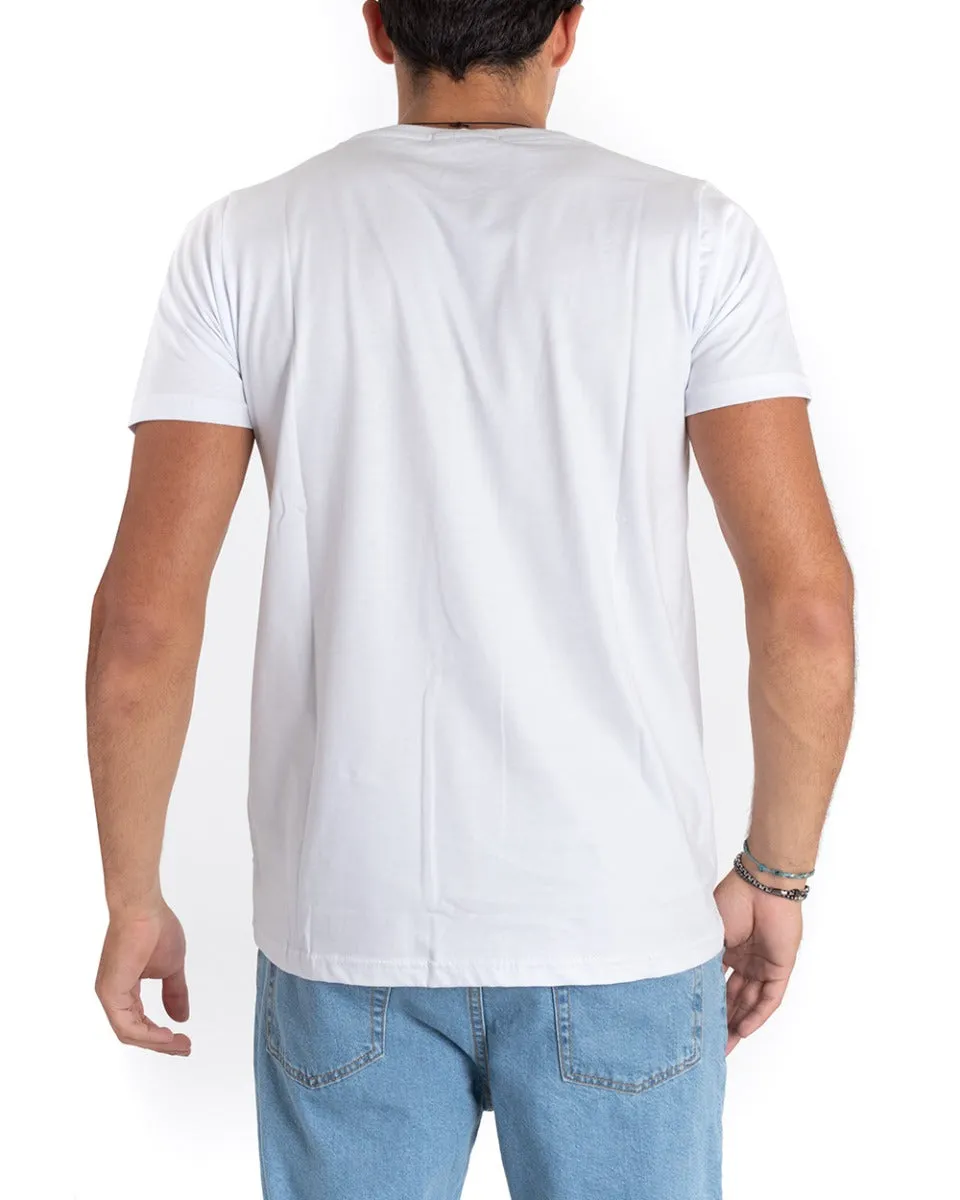 T-Shirt Uomo Girocollo Stampa Serpente Bianca Cotone GIOSAL TS2657A