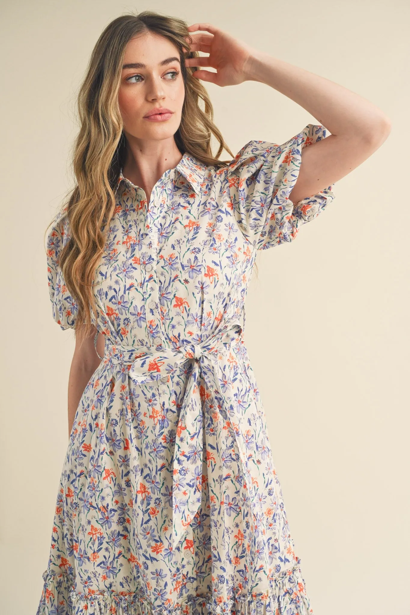 The Melrose Floral Print Button Down Midi Dress