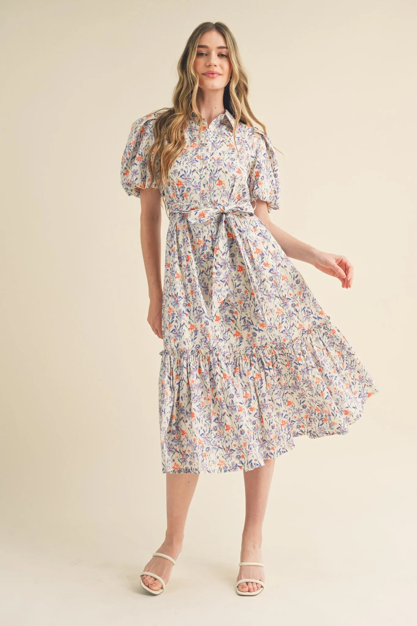 The Melrose Floral Print Button Down Midi Dress