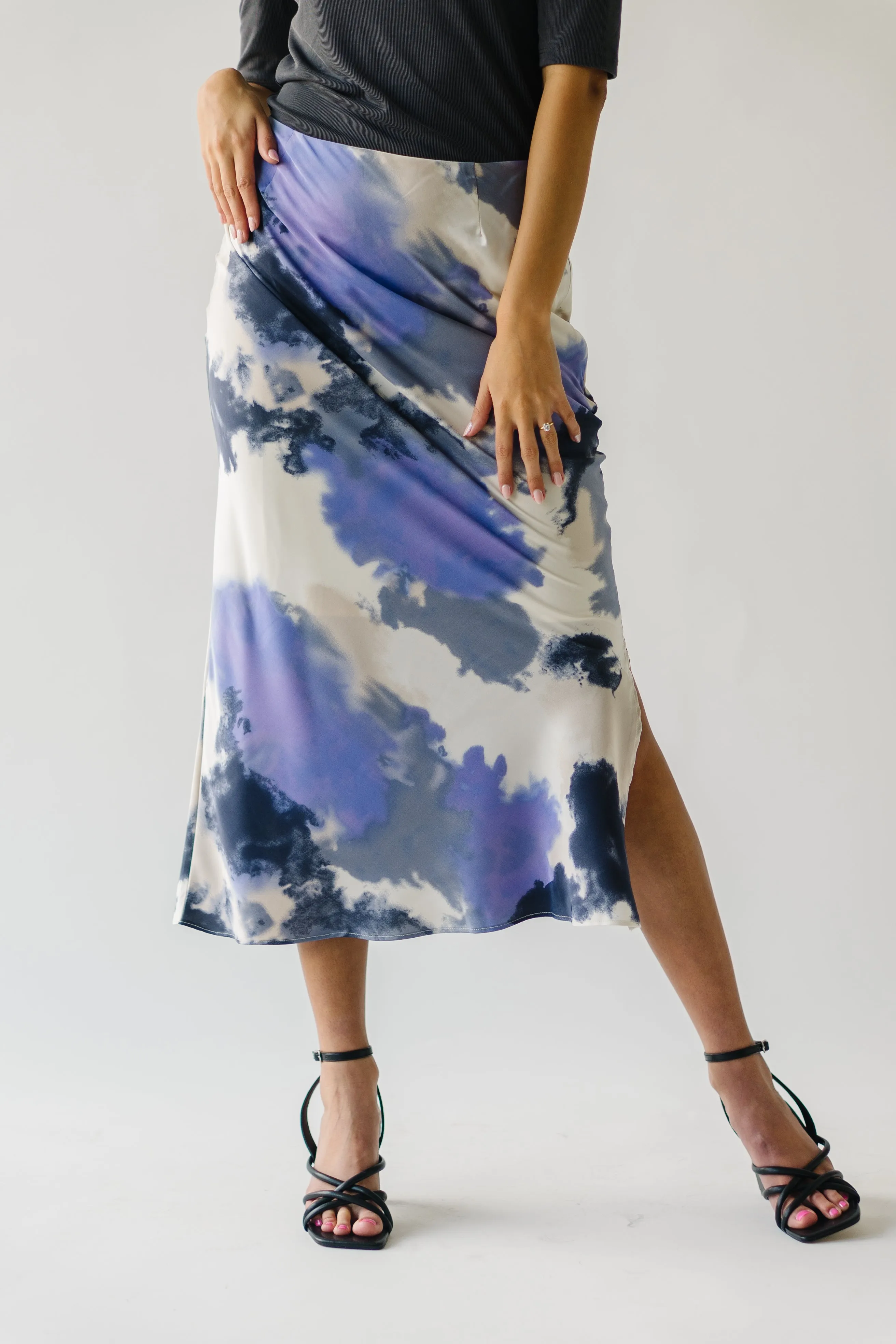 The Ozette Satin Skirt in Purple Abstract