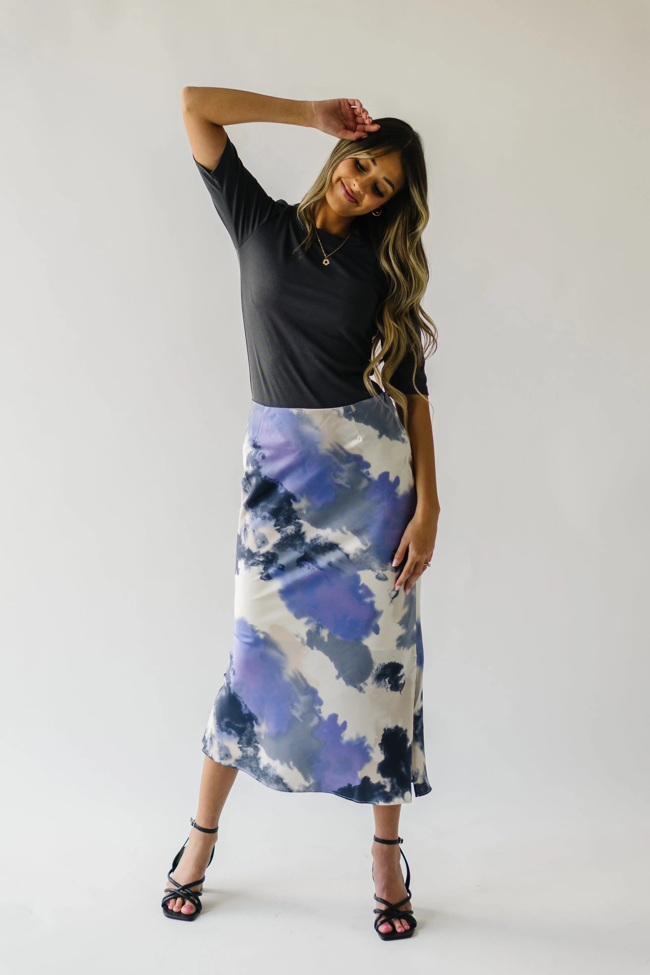 The Ozette Satin Skirt in Purple Abstract