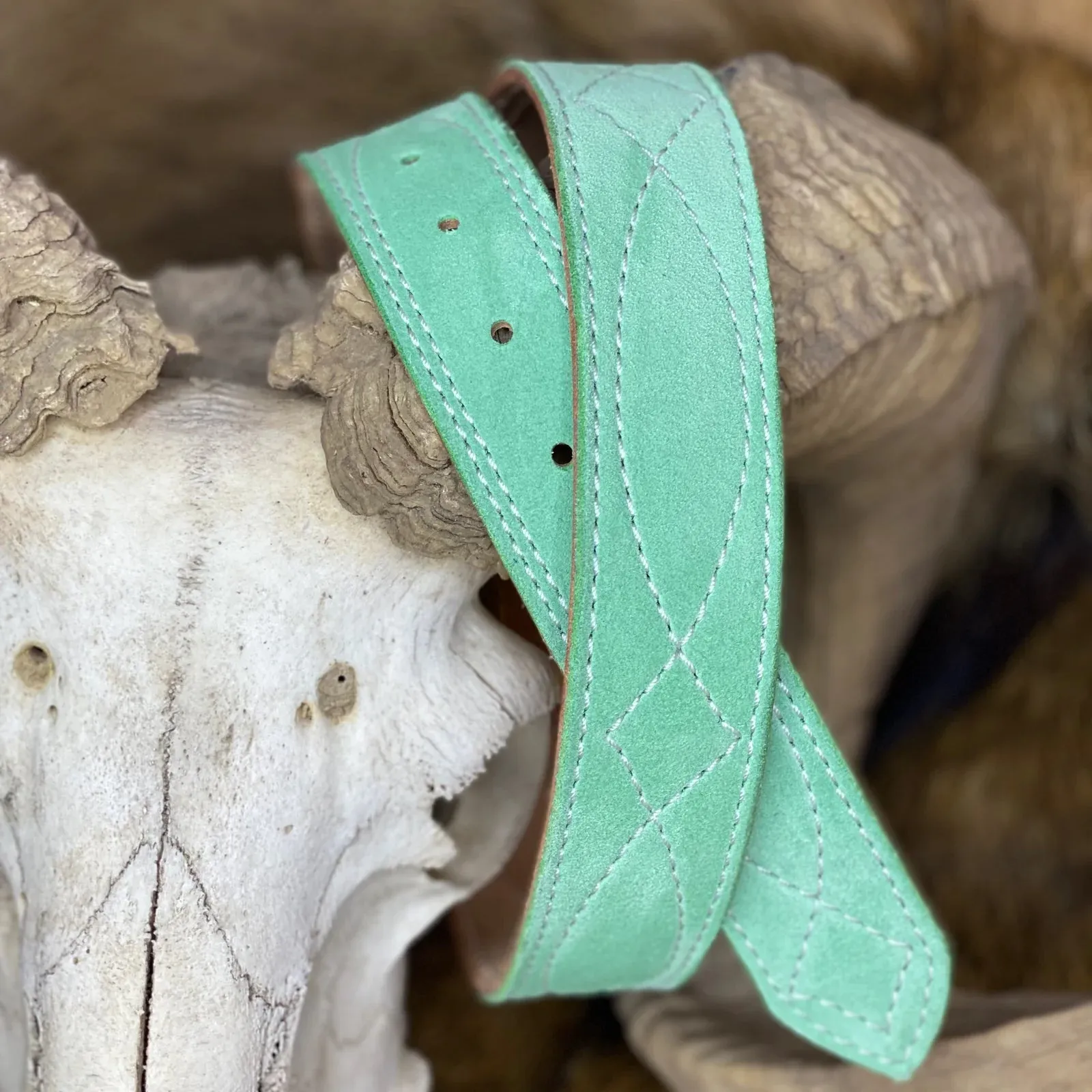 The "HCC" Mint Leather Belt Gunslinger Stitch