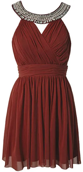 Trim Cross Front Dress Red