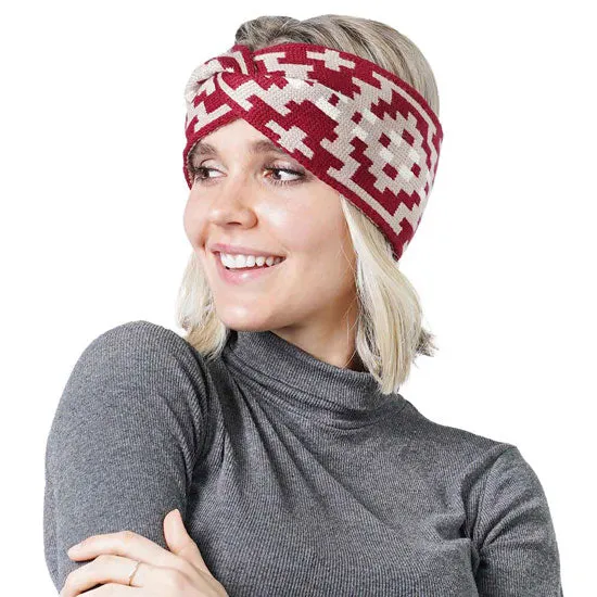 Western Pattern Knit Headband Earwarmer Earmuff