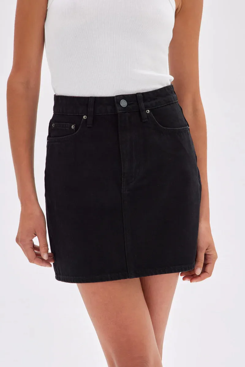 Womens Denim Mini Skirt - Jet Black