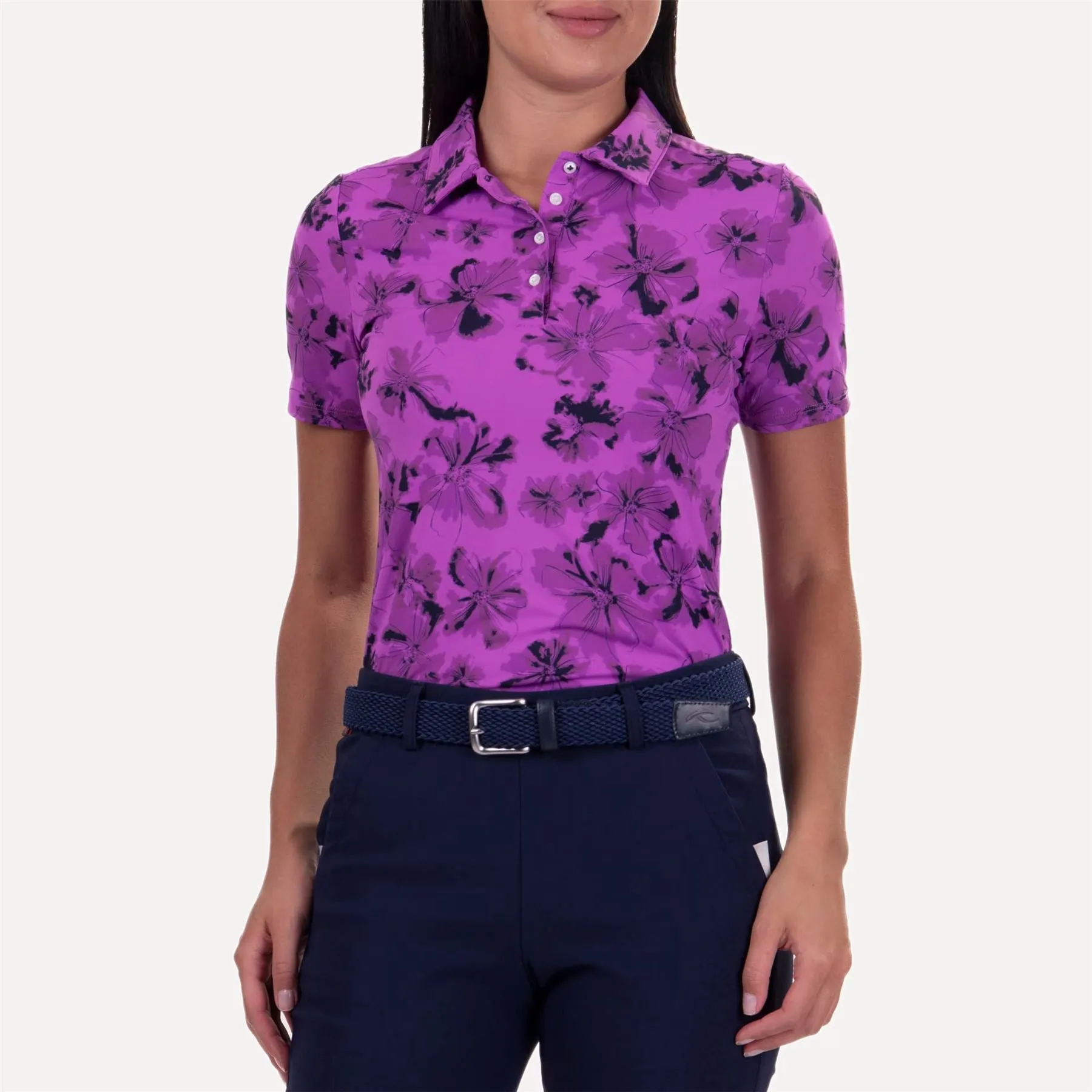 Womens Enya Printed Polo Foxglove/Atlanta Blue - SS24