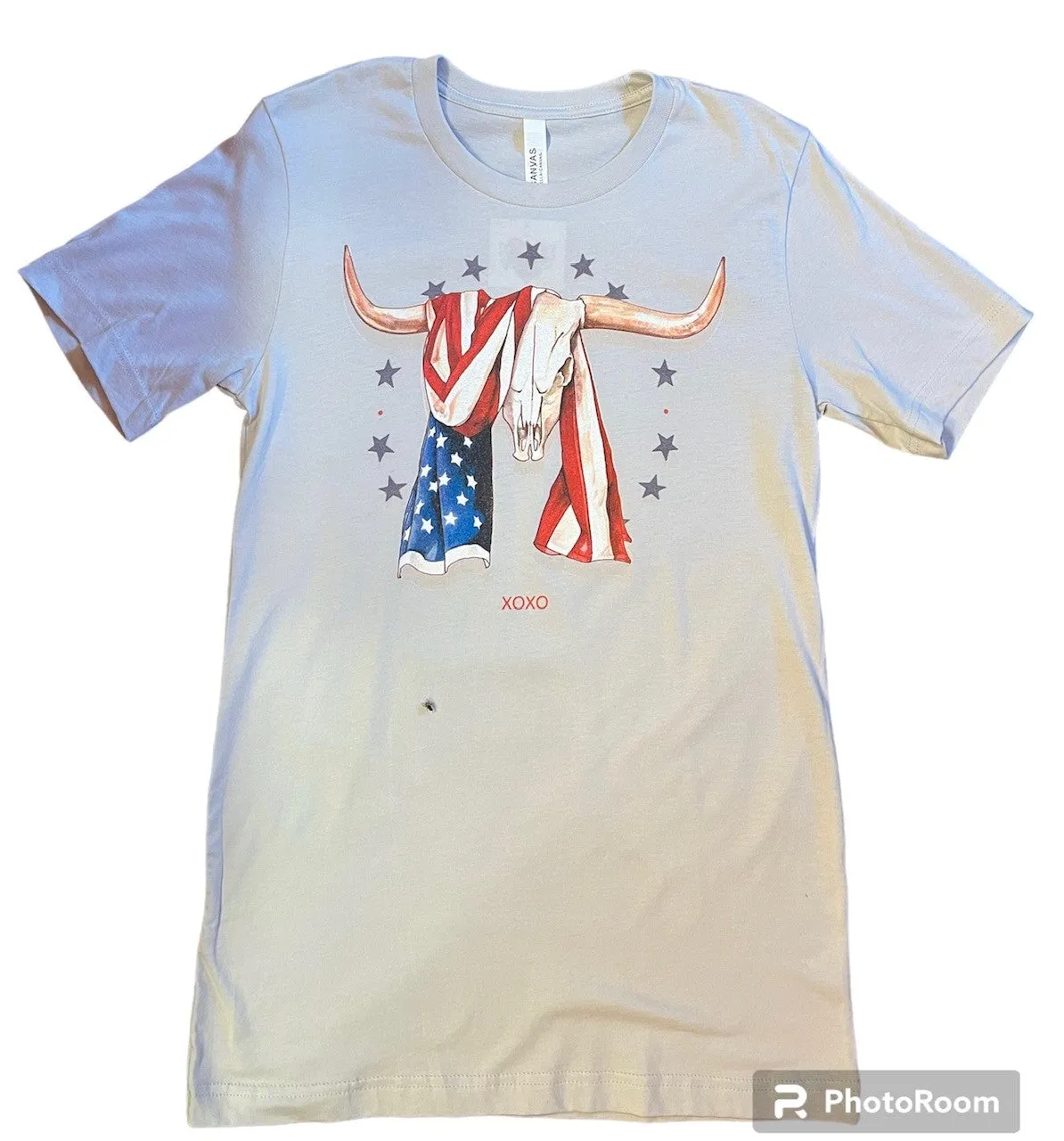 Women's XOXO Art PATRIOTIC SKULL Graphic Tee