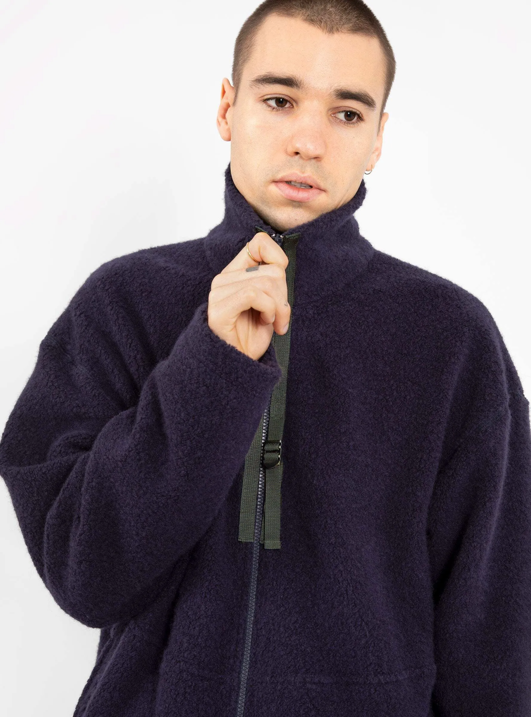 Wool Zip Up Fleece Navy