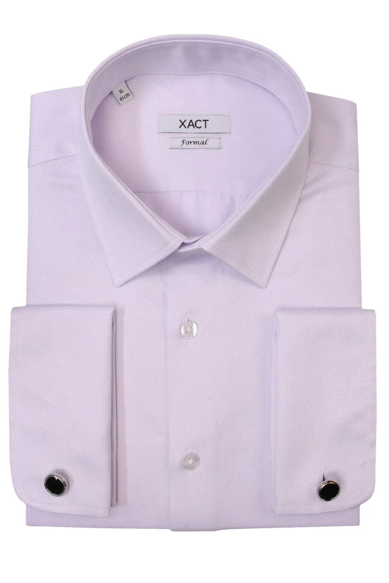 Xact Mens Herringbone Double Cuff Long Sleeved Formal/ Dress Shirt - Cufflinks Included