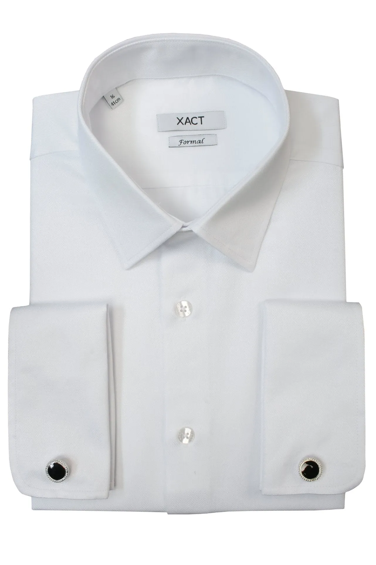 Xact Mens Herringbone Double Cuff Long Sleeved Formal/ Dress Shirt - Cufflinks Included