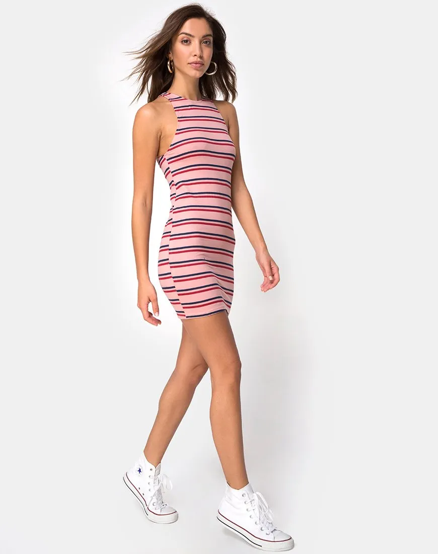 Zena Bodycon Dress in 70's Stripe Pink Horizontal